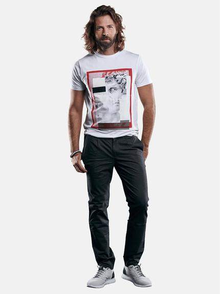emilio adani Herren Bio-Baumwoll-T-Shirt mit Print Weiß 29175