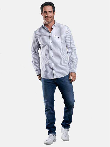 engbers Herren Gestreiftes Langarmhemd Marineblau 29520
