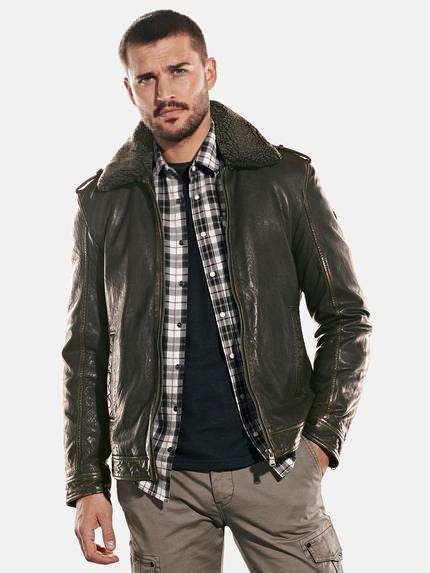 emilio adani Lederjacke mit abnehmbaren Kragen Dunkelbraun