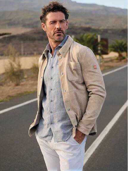 emilio adani Herren Lederjacke Beige 40401