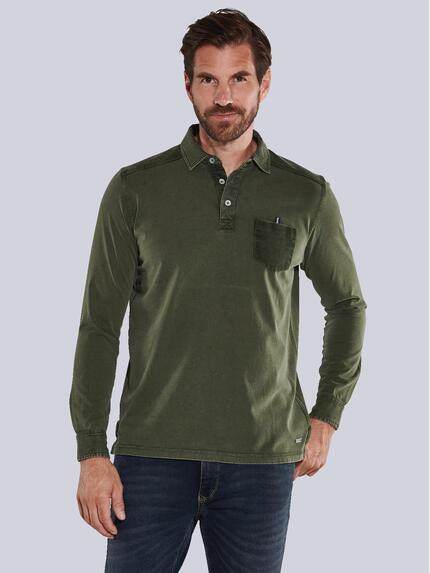 engbers Langarm-Shirt mit Polokragen Oliv