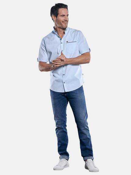 engbers Herren Unifarbenes Kurzarmhemd mit stylischen Kontrastdetails Hellblau 29760