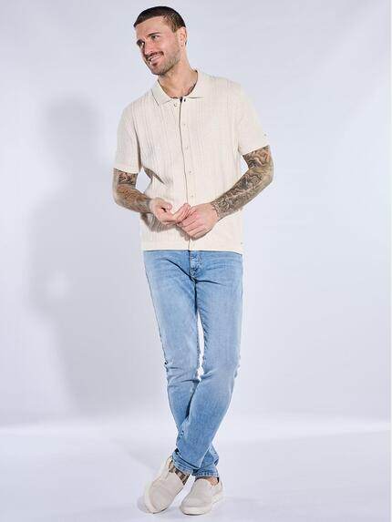 emilio adani Herren Strick-Polo mit Knopfleiste Beige 40557