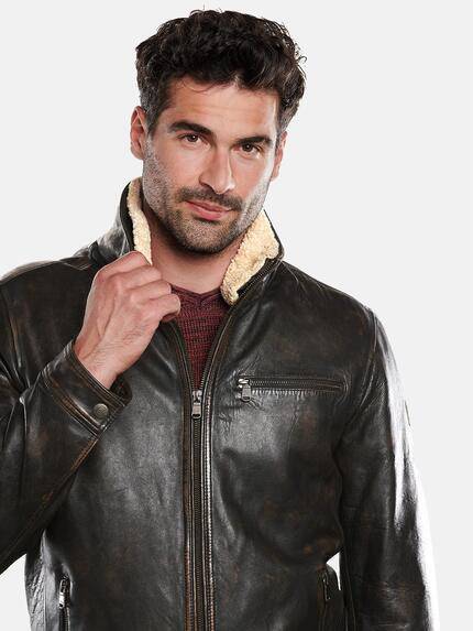 engbers Herren Lederjacke mit abnehmbarem Kragen Dunkelbraun 31847