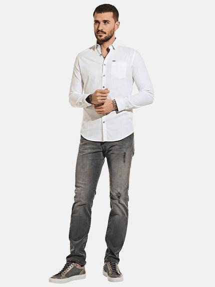 emilio adani Herren Unifarbenes Hemd mit Kontrastdetails Weiß 30544