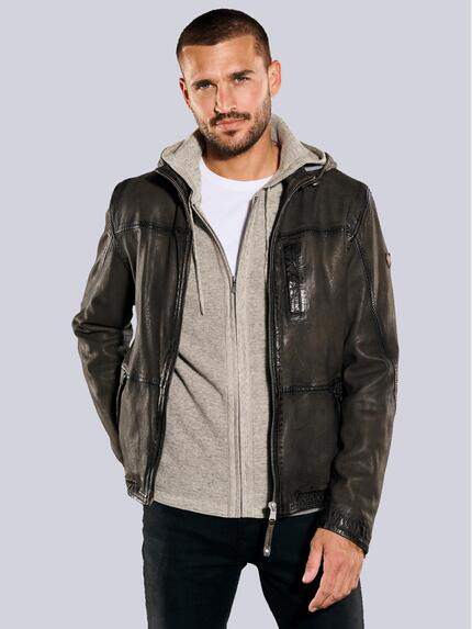 emilio adani Lederjacke mit abnehmbarer Kapuze Dunkelbraun