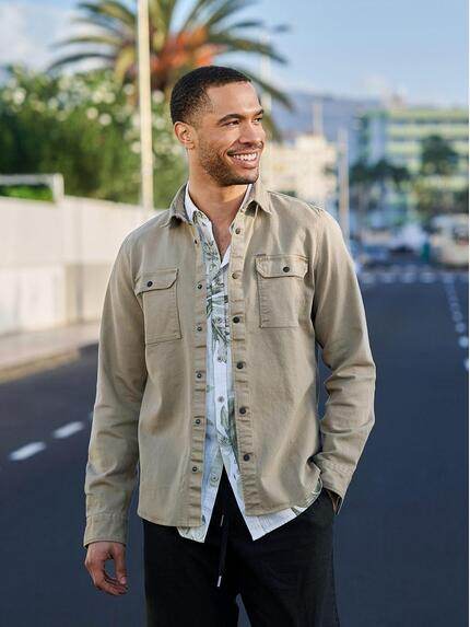 emilio adani Herren Overshirt in Twill-Warenqualität Beige 38638