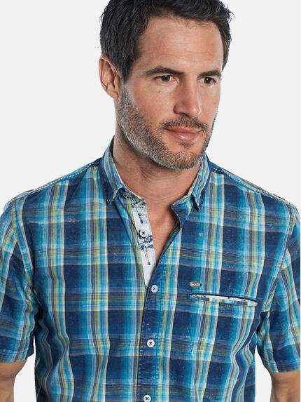 engbers Herren Sommerliches Karohemd mit dezenten Kontrastdetails Cyanblau 29609 engbers Herren Sommerliches Karohemd mit dezenten Kontrastdetails Cyanblau 29609