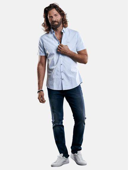 emilio adani Herren Baumwollhemd mit gewebtem Floralmuster Blau 29431