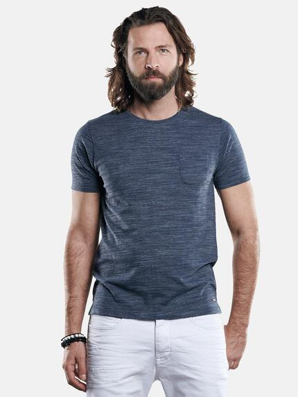 emilio adani Rundhals T-Shirt mit eingelegter Brusttasche Indigoblau