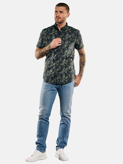 emilio adani Herren Kurzarm-Hemd mit floralem Print Grün 33001 emilio adani Herren Kurzarm-Hemd mit floralem Print Grün 33001