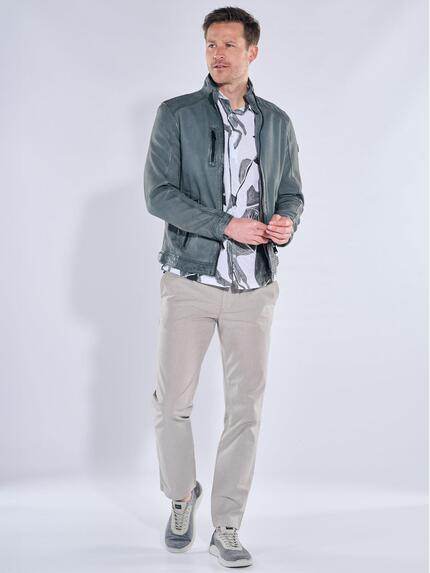 engbers Herren Lederjacke mit langem Stehkragen Hellblau 40224