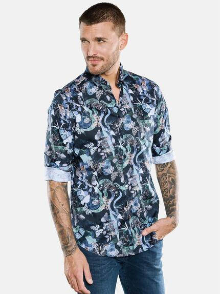 emilio adani Langarm-Hemd mit All-Over-Print Anthrazit