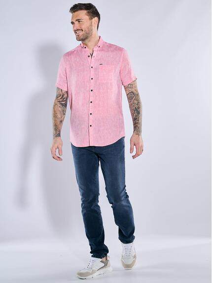 emilio adani Herren Kurzarm-Hemd aus Leinen Rot 38596 emilio adani Herren Kurzarm-Hemd aus Leinen Rot 38596