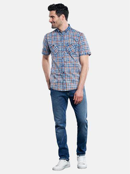 engbers Herren Halbarmhemd im Karodesign Blutorange 31043