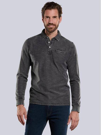 engbers Langarm-Shirt mit Polo-Kragen Anthrazit