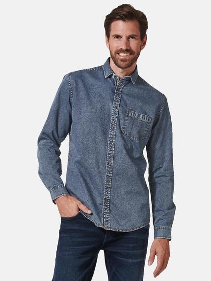engbers Langarm-Hemd in Denim-Optik Indigoblau