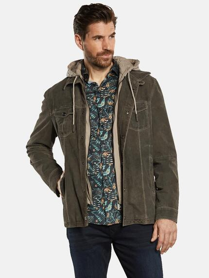 ENGBERS GERMANY Lederjacke mit Inlet Khaki