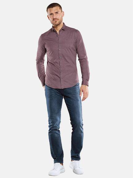 emilio adani Herren Langarm-Hemd mit All-Over-Print Rot 33341
