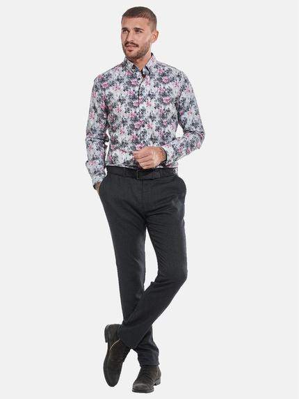 emilio adani Herren Langarm-Hemd mit floralem Print Rot 32057