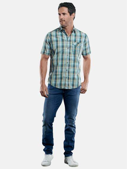 engbers Herren Kariertes Halbarmhemd Limonengelb 29091