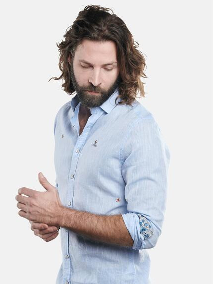 emilio adani Herren Modisches Halb-Leinenhemd Blau 29925