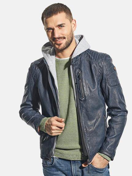 emilio adani Sportive Lederjacke mit Sweatkapuze Indigoblau