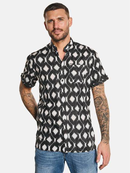 emilio adani Kurzarm-Hemd mit All-Over-Print Schwarz