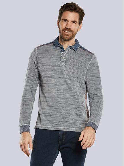 engbers Langarm-Shirt mit Polokragen Silbergrau