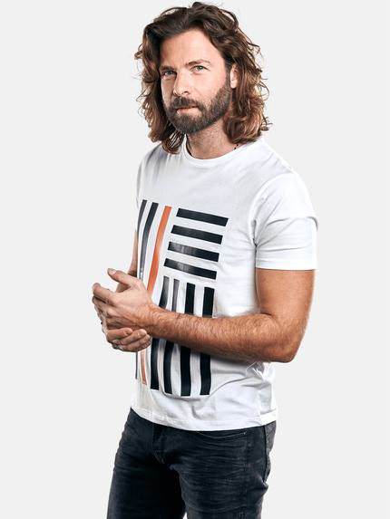 emilio adani Bio-Baumwoll-T-Shirt mit erhobenem Statement-Print Reinweiss