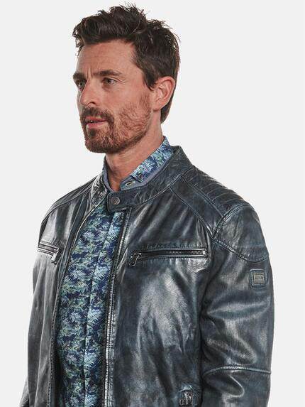 engbers Herren Lederjacke mit Steppelementen Petrolblau 32590
