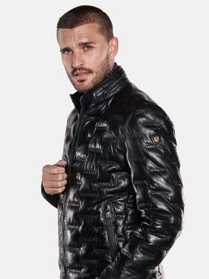 emilio adani Herren Lederjacke mit Steppung Schwarz 33528 emilio adani Herren Lederjacke mit Steppung Schwarz 33528