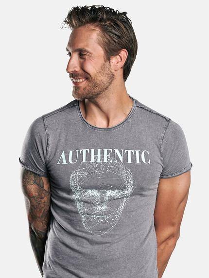 emilio adani Herren Rundhals T-Shirt mit auffälligem Statement-Print Grau 30046 emilio adani Herren Rundhals T-Shirt mit auffälligem Statement-Print Grau 30046