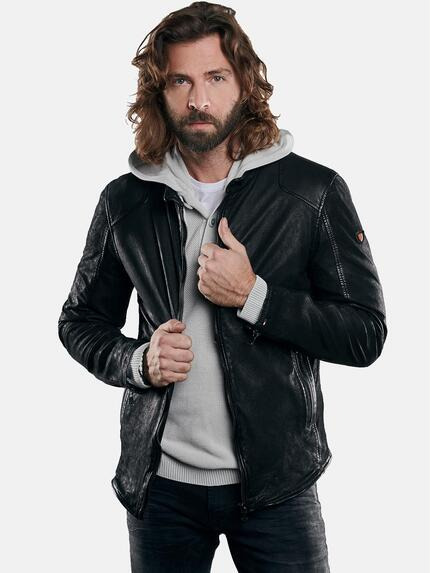 emilio adani leichte Nubuk-Lederjacke Schwarz
