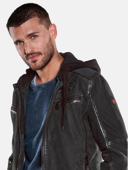 emilio adani Herren Lederjacke mit abnehmbarer Kapuze Blau 33303 emilio adani Herren Lederjacke mit abnehmbarer Kapuze Blau 33303
