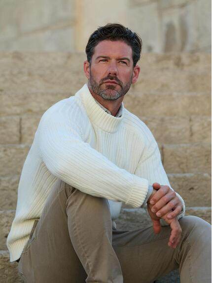 emilio adani Herren Pullover mit Stehkragen Naturweiss 39396