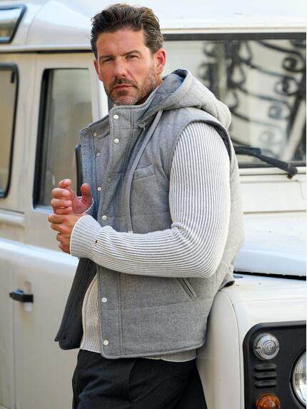 emilio adani Herren Weste mit abnehmbarer Kapuze Silbergrau 39478