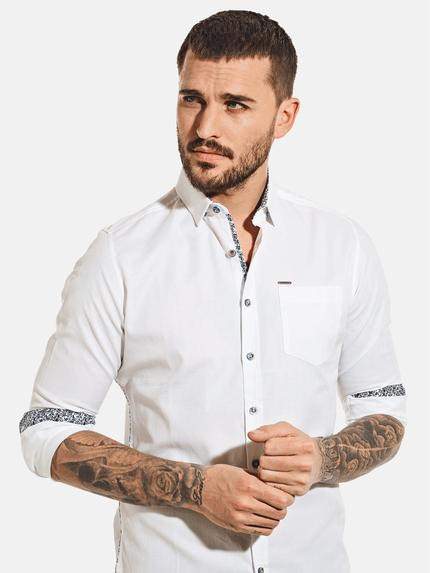 emilio adani Herren Unifarbenes Hemd mit Kontrastdetails Weiß 30544