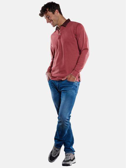 engbers Herren Langarm-Shirt Polokragen Lachsrot 33770