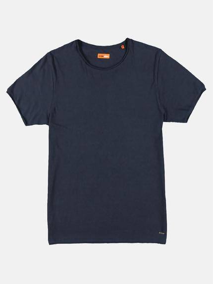 emilio adani Rundhals T-Shirt mit Rollkante am Halsausschnitt Saphirblau