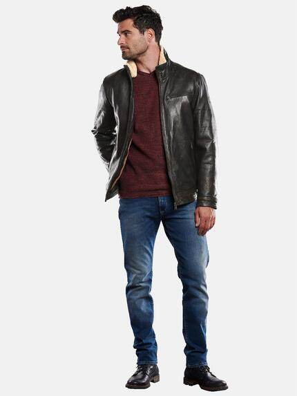 engbers Herren Lederjacke mit abnehmbarem Kragen Dunkelbraun 31847