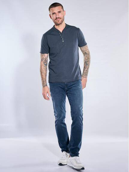 emilio adani Herren Henley T-Shirt Saphirblau 40764
