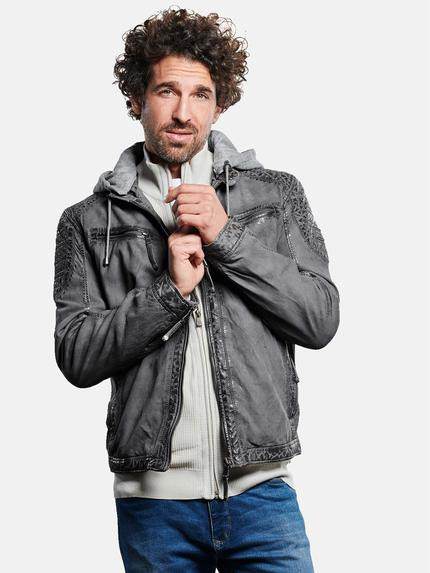 engbers Lederjacke mit Sweat-Kapuze Grau