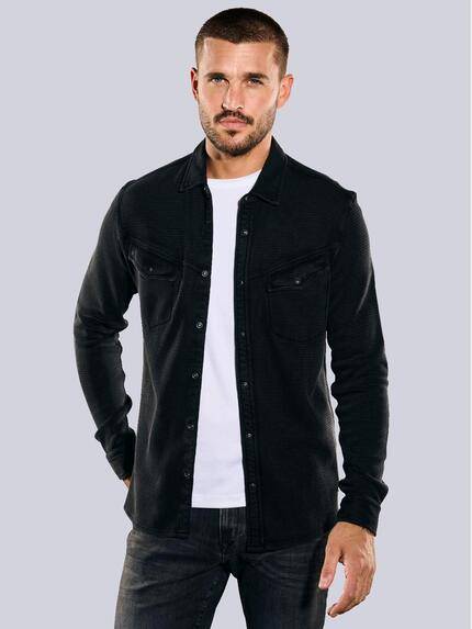 emilio adani Langarm-Shirt mit Polo-Kragen Schwarz