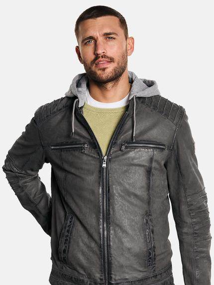 emilio adani Herren Lederjacke mit Sweat-Kapuze Braun 32570 emilio adani Herren Lederjacke mit Sweat-Kapuze Braun 32570
