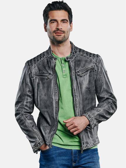engbers Lederjacke im Bikerstyle Granitgrau