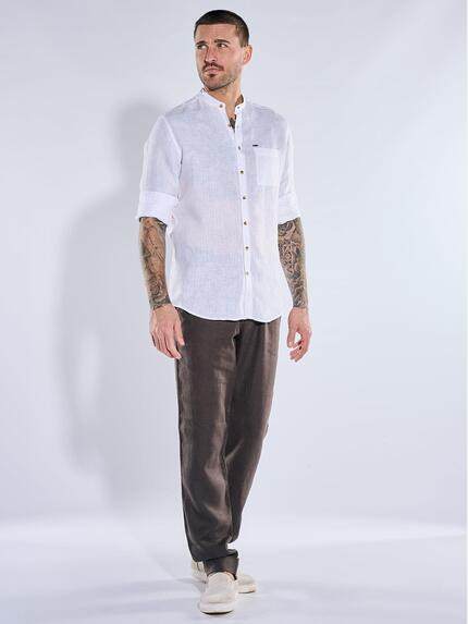 emilio adani Herren Hemd aus 100% Leinen Naturweiss 40337