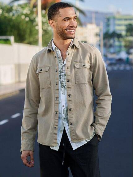 emilio adani Herren Overshirt in Twill-Warenqualität Sand 38638