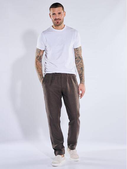 emilio adani Herren Chino aus 100% Leinen Dunkelbraun 40687