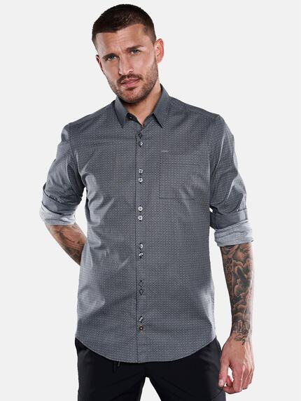 emilio adani Langarm-Hemd mit All-Over-Print Saphirblau